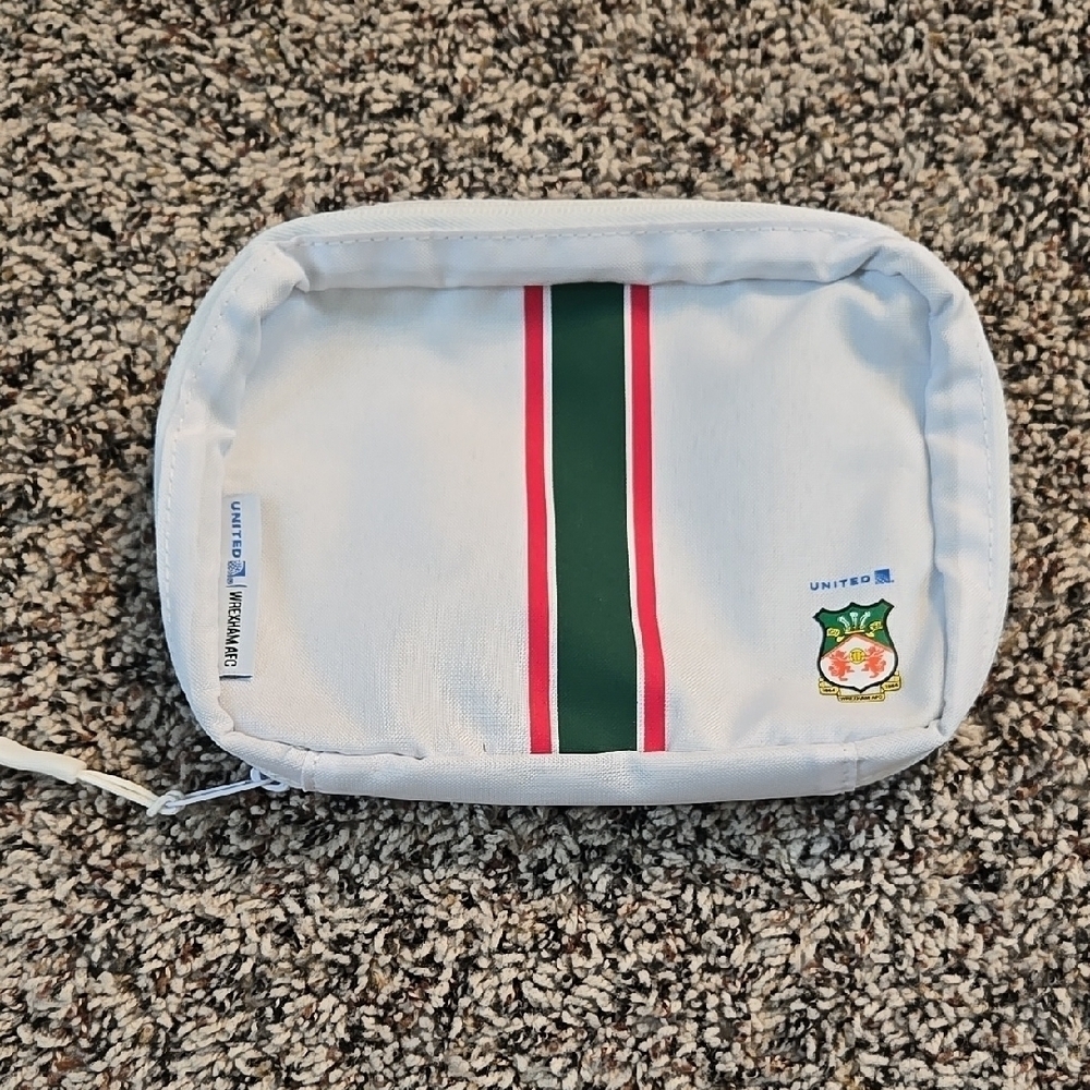 United White Travel Pouch with Green Stripe